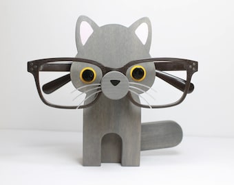 Russian Blue Cat Eyeglass Stand / Grey Cat Glasses Holder