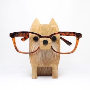 Pomeranian Dog Eyeglass Stand: Cherry Wood Glasses Holder