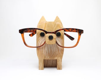 Pomeranian Dog Eyeglass Stand: Cherry Wood Glasses Holder