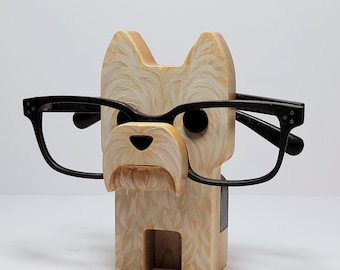 Wood Yorkshire Terrier Figure Eyeglasses Stand