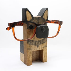 Wood German Shepherd Figure Eyeglass Holder | Custom Painted Dog Ornament
