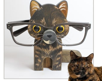 Wood Custom Cat Figure Eyeglass Stand | Personalized Cat Sculpture | Pet Memorial