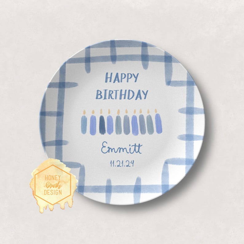 Plato de cumpleaños personalizable para niños: regalo personalizado para niños, cumpleaños infantil personalizado, plato de cumpleaños, regalo infantil personalizado Blue