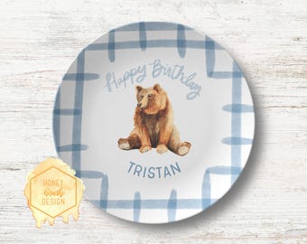 Custom Bear Birthday Plate: Personalized Plate, Custom Birthday Gift Boy, First Birthday Gifts, Baby Boy Birthday, Personalized Birthday Boy