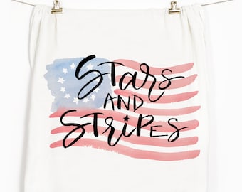 Stars and Stripes Flour Sack Tea Towel: USA Patriotic Kitchen Decor