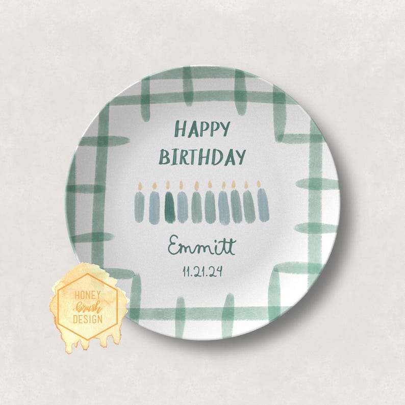 Plato de cumpleaños personalizable para niños: regalo personalizado para niños, cumpleaños infantil personalizado, plato de cumpleaños, regalo infantil personalizado Green