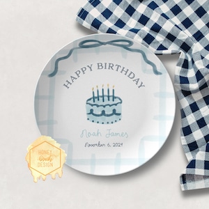 Personalized Blue Birthday Cake Plate: Custom Decorated Plates, Boy Birthday Gift, Custom Name Kids Birthday Gift, Boys Birthday Plate