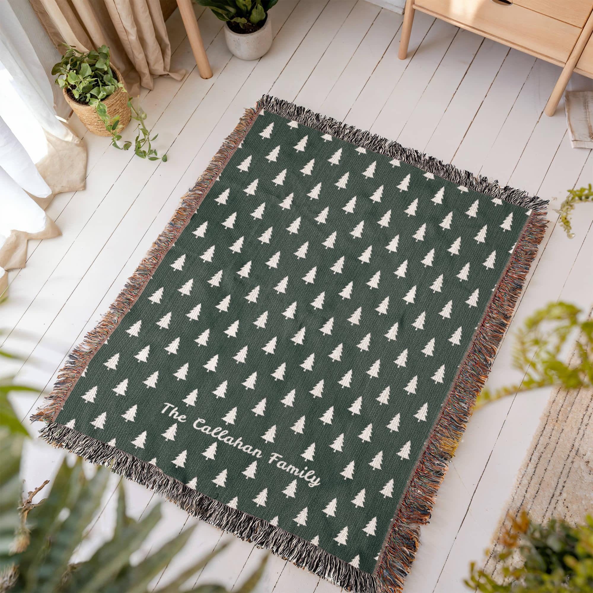Custom Christmas Tree Blanket: Christmas Minimalist Decoration, Holiday Keepsake Gift, Family Christmas Gift, Personalized Festive Decor