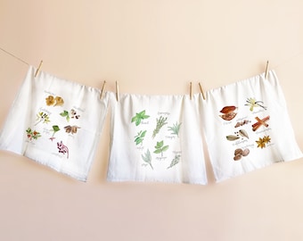 Herbs, Spices, Foraged Cotton Tea Towels - Set of 3