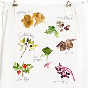 Foraged Foods Flour Sack Tea Towel: Botanical Kitchen Decor
