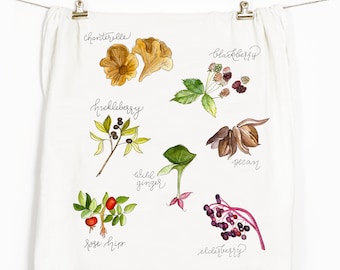 Foraged Foods Flour Sack Tea Towel: Botanical Kitchen Decor