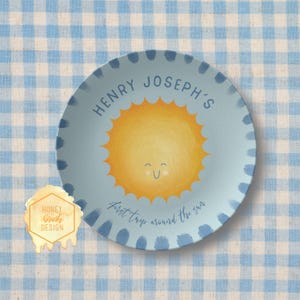 Plato personalizado para fiesta de primer cumpleaños con temática de Sunshine