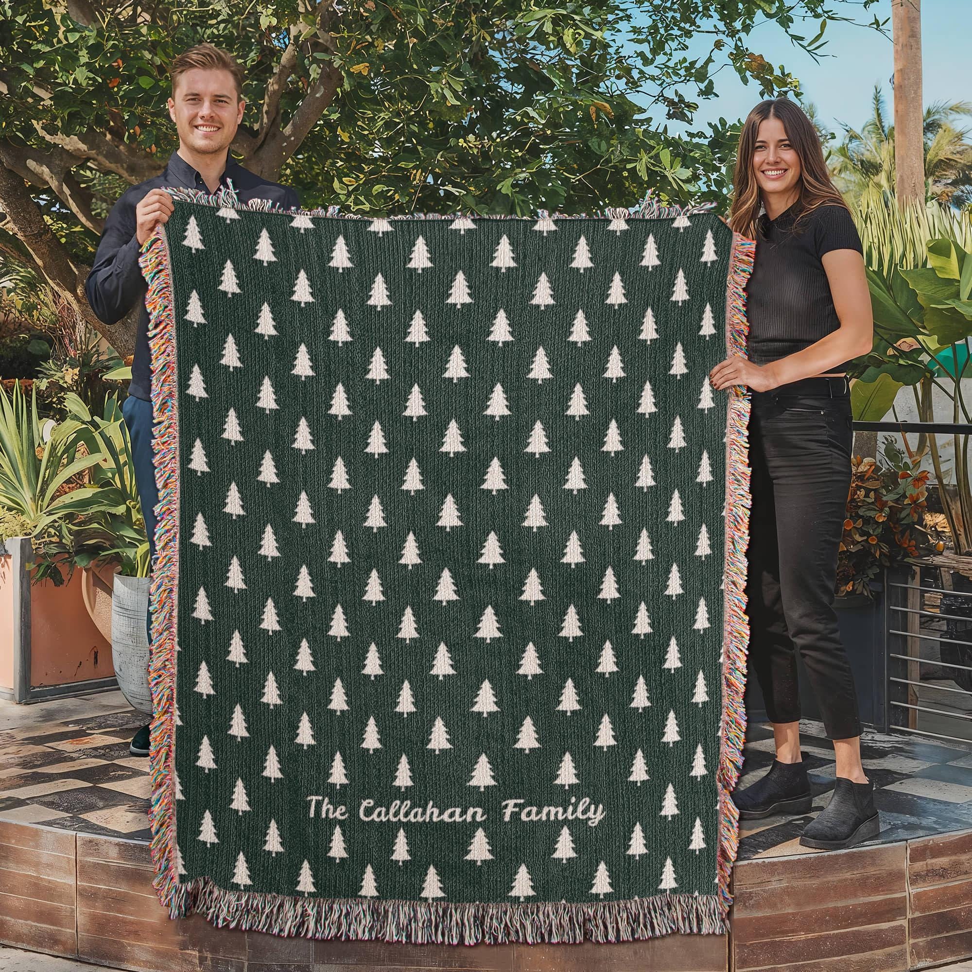 Custom Christmas Tree Blanket: Christmas Minimalist Decoration, Holiday Keepsake Gift, Family Christmas Gift, Personalized Festive Decor