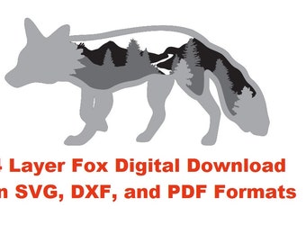 Multilayer SVG Fox. laser cut files. Svg / Dfx / Pdf / Multi-layer (4 Layers) INSTANT DOWNLOAD