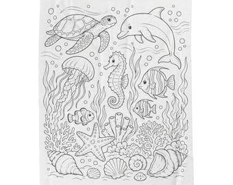 Sea Creatures Coloring Blanket | Coloring Therapy| Adult Coloring