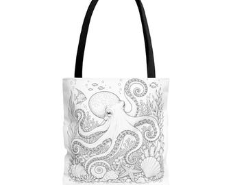 Bolsa de mano de pulpo para colorear DIY/Bolsa para colorear con tema marino