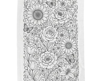 Floral Coloring Blanket | Plush Coloring-Style Throw