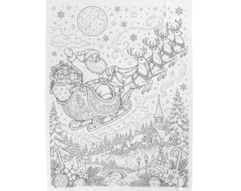 Manta para colorear "Santa Claus viene" / Terapia de colorear / Colorear para adultos