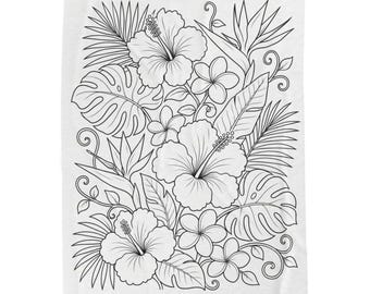 Tropical Flowers Coloring Blanket | Coloring Therapy| Coloring for Adults