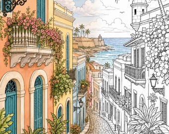 Manta para colorear de Mi Casitas de San Juan / Terapia de color / Colorear para adultos