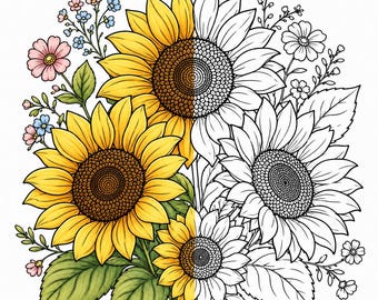 Bolso de tela con estampado de girasoles / Bolso para colorear