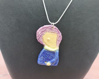 Ceramic Necklace- Purple hair