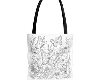 Bolso de tela con mariposas / Bolso para colorear