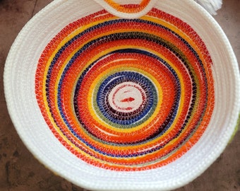 Rope bowl, textile bowl, Storage bowls made of cotton clothesline. Entry way basket.