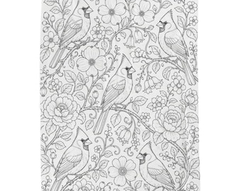 Manta para colorear con pájaros cardenales