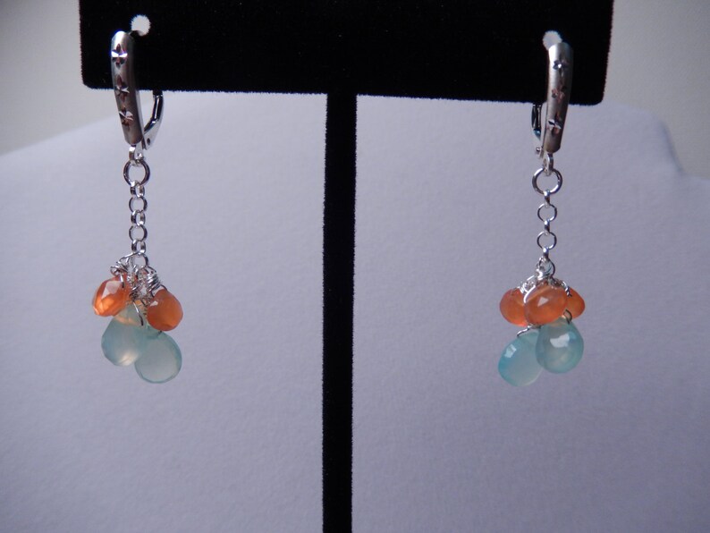 Beautiful Carnelian and Chalcedony Gemstone Dangle Earrings