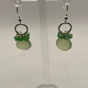 Chrysoprase and pale green Chalcedony dangle earrings