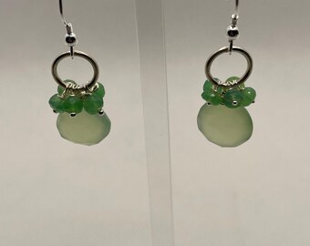 Chrysoprase and pale green Chalcedony dangle earrings