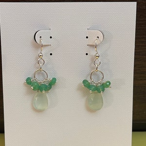 Chrysoprase and Pale Green/ Blue Chalcedony dangle earrings
