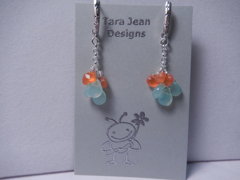 Beautiful Carnelian and Chalcedony Gemstone Dangle Earrings