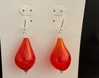 Hand blown glass pear shaped  bubble earrings