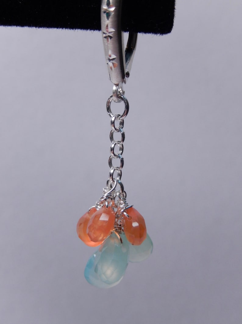 Beautiful Carnelian and Chalcedony Gemstone Dangle Earrings