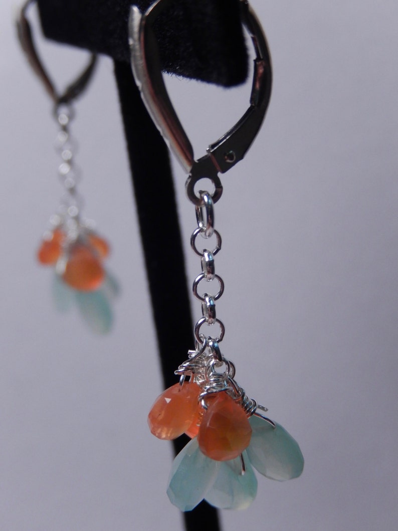 Beautiful Carnelian and Chalcedony Gemstone Dangle Earrings