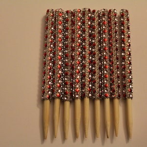 Rhinestone bling candy apple sticks skewers red and silver 24 sticks