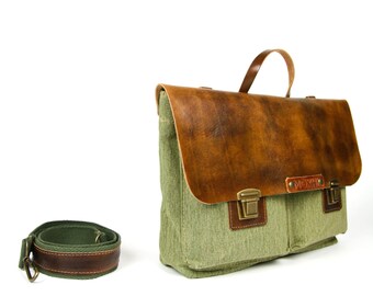 Handcrafted Senador briefcase (eco leather) // green