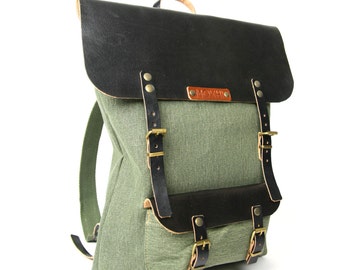 Handcrafted Viajero backpack (eco leather) // green (army)