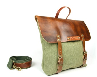 Handcrafted Mensajero messenger (eco leather) // green