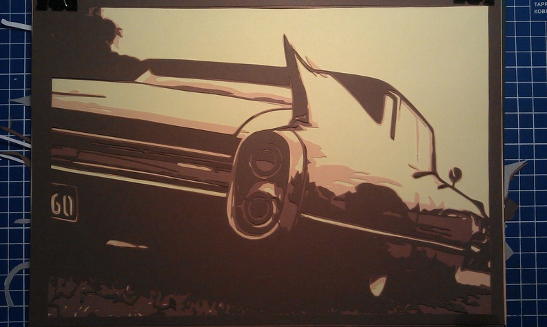Cadillac Instant Download Papercut Template 4 Layer Lasercut Pattern Classic Car Stencil Template Layered Paper Cutting 1960