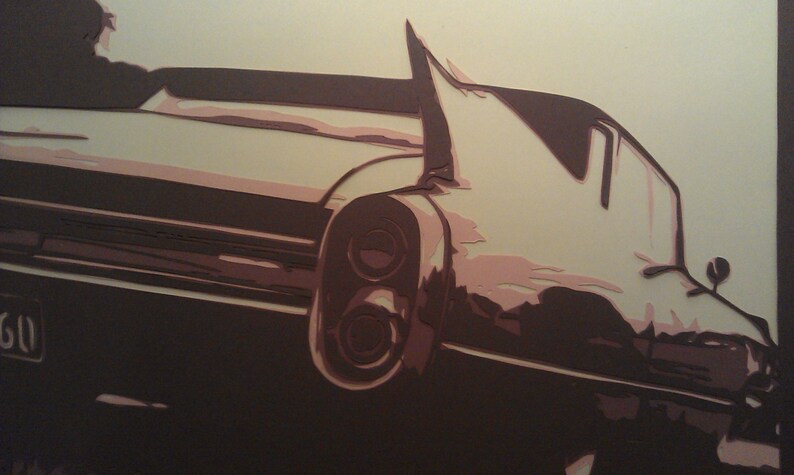 4 layer Cadillac papercut template lasercut pattern Instant download 1960 classic car stencil template. layered paper cutting