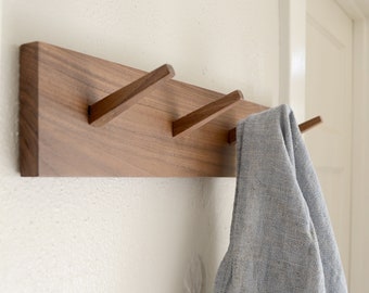 Walnut Coat Hook Rack - Modern Coat Rack - Coat Hooks Wall Mount - Wooden Coat Hook Wall Mount - Entry Organization