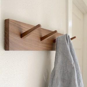 Walnut Coat Hook Rack - Modern Coat Rack - Coat Hooks Wall Mount - Wooden Coat Hook Wall Mount - Entry Organization image 1