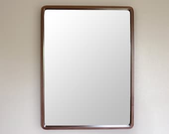 Modern Walnut Mirror - Rounded Corners Mirror - Deep Wooden Mirror - READY TO SHIP