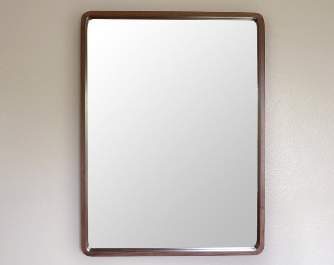 Modern Walnut Mirror - Rounded Corners Mirror - Deep Wooden Mirror ...