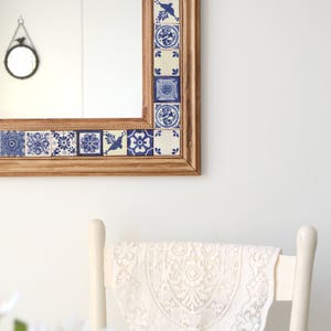 Talavera Mirror - Wall Mirror - Large Wood Mirror - Blue White Tile Mirror - Free Shipping