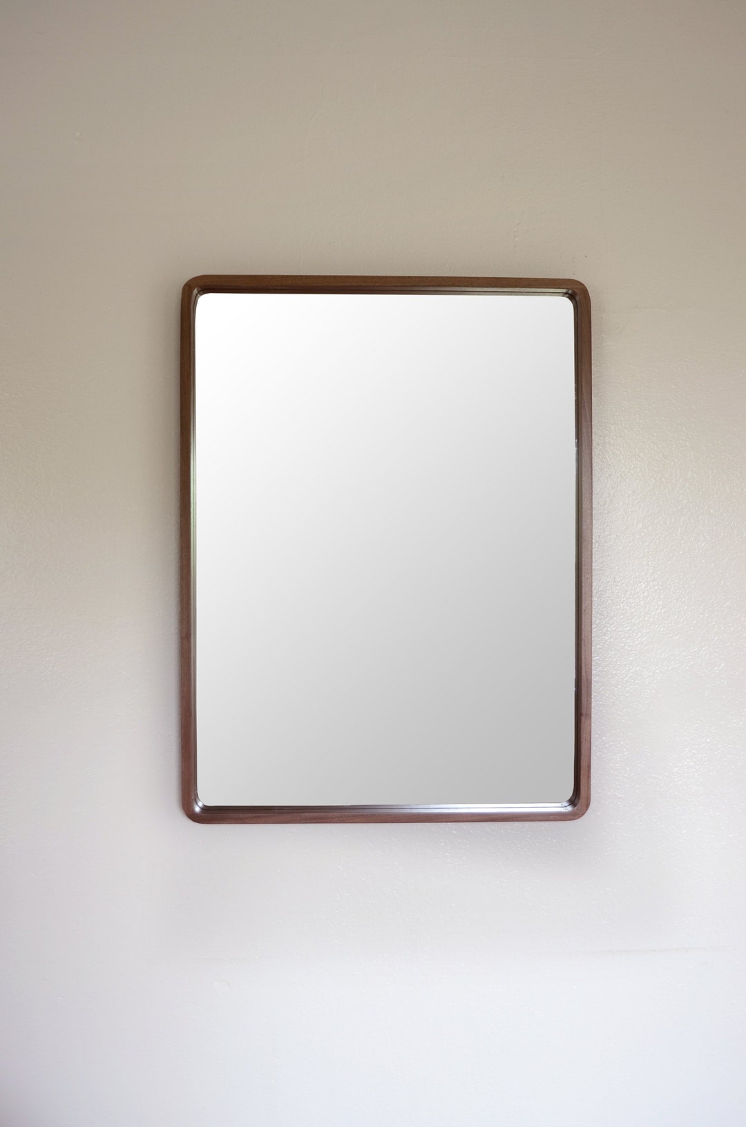 Modern Walnut Mirror - Rounded Corners Mirror - Deep Wooden Mirror ...