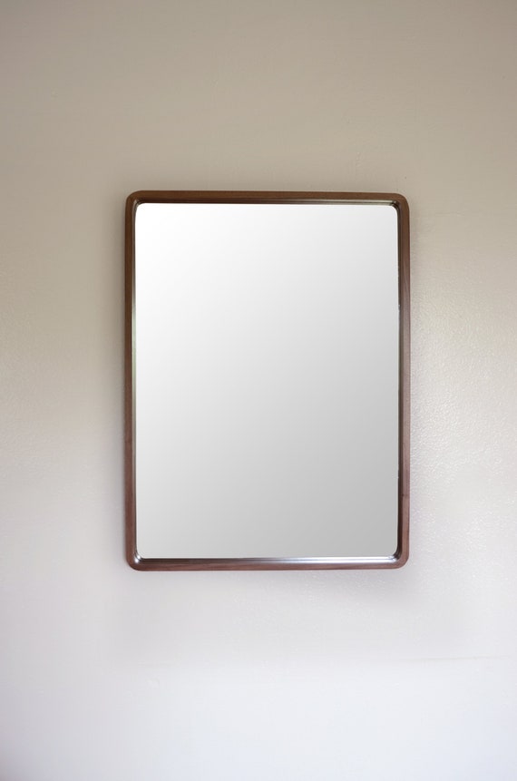 Modern Walnut Mirror Rounded Corners Deep Wooden Modern Walnut Mirror Rounded Corners